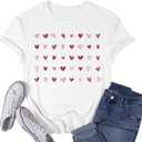 Valentines Day Shirt for Women Valentine T-Shirts Red Love Heart Sketch Tee Tops (White, S)