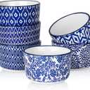 Selamica Ceramic Ramekins 4 Oz, Creme Brulee Ramekins Oven Safe, Souffle Custard Dishes/Cups for Baking, Mini Bowls for Pudding Ice Cream Dip, Set of 6, Vintage Blue