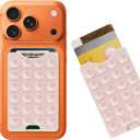 iPhone 17 Pro Max Wallet Case Stick On,Suction Phone Card Holder Adhesive Mount,Up to 3 Cards,Sticky Grippy Wallet,for iPhone 17 Pro Credit Card Holder,Chalk Pink