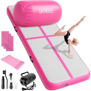 Inflatable Gymnastics Mat 10ft/ 13ft/ Air Training Mats+Gymnastics Barrel, 4/ 6 inThickness Tumble Track Mat Inflatable Floor Mats with Air Pump for Tumble Gym Training Cheerleading Yoga Home Outdoor