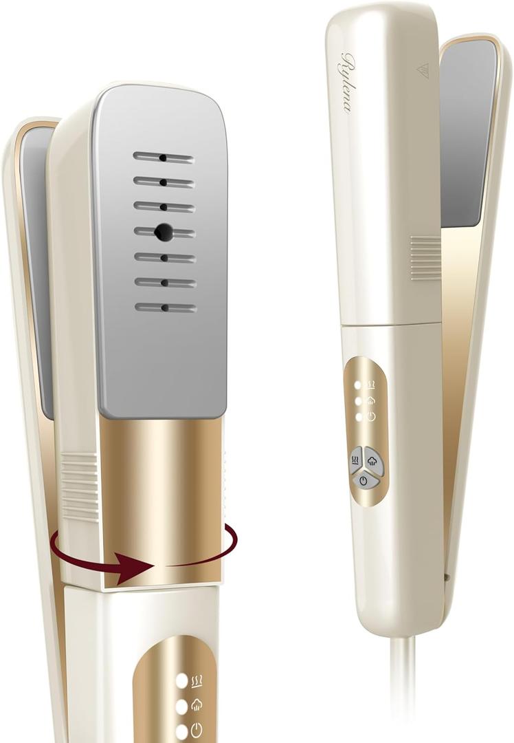 Travel Steamer Iron Portable, Rylena 180 Rotatable Handheld Press Iron for Clothes, No Ironing Board Needed, 2X Larger Leak-Proof Tank, Gentle&Quick De-Wrinkle, Crisp Crease, 3 Temp, Optional Steam (Off-white and Champagne)