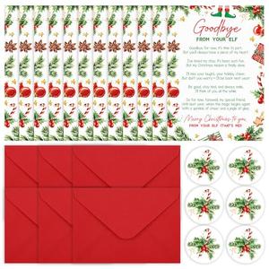 Motiskyy 6 Sets Elf Goodbye Letter Set with Red Envelope Christmas Elf Farewell Poem Message Departure Letter for Christmas Event Holiday Game Holiday Gift