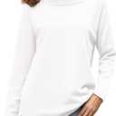 Women's Turtleneck Knit Pullover Long Sleeve Casual Oversized Curved Hemline Sweater Tops (White)
