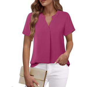 Shein Women's V Neck Short Sleeve Curved Hem Sheer Chiffon Blouse Shirts Tops, Size XL