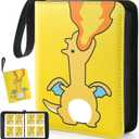 Premium Trading Card Binder 400 Pockets Card Holder with 50 Removable Sleeves, Collection Binder Album Book with Zipper for Game Cards (01 fire dragon)