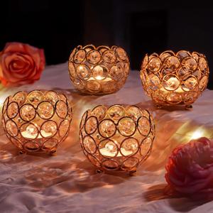 4 Pcs Crystal Tealight Candle Holders for Table Centerpiece,Elegant Wedding Table Centerpiece for Home Decor, Birthday Party, Romantic Events | Giftable Decorative Accent (4, Gold)