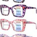 Progressive Multifocus Reading Glasses for Women Blue Light Blocking Oversized Square Computer Spring Hinges Readers (4 Pack Mix Color)