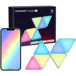 Cololight Smart Gaming Room Decor, Music Sync Wall Lights for Bedroom, Triangle Gaming Setup Lights With 6 Connection Slots, Compatible with Alexa Google Gift For Men 6pcs