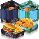 Ziliny 36 Pcs Camping Party Supplies 5 lbs Camping Adventure Nacho Boats Large Paper Serving Trays for Burger Fries Hot Dog Taco BBQ Popcorn Campfire Hiking Camper Theme Forest Nature Hiking Party