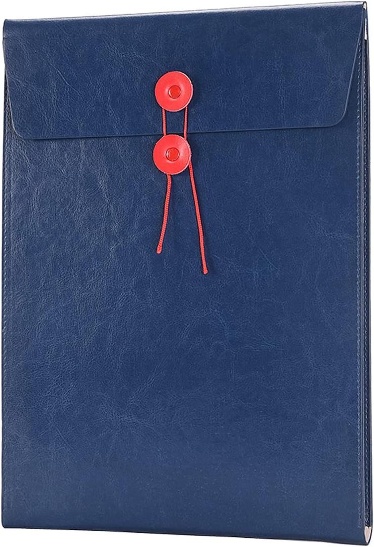 Enyuwlcm PU Leather A4 File Folder Document Holder Filing Envelope Project File Jacket with String Tie Closure 3/4 Inch Expansion Blue