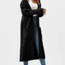 Saodimallsu Womens Open Front Long Cardigan Oversized Long Sleeve Loose Cable Knit Chunky Fall Sweater Coat with Pockets (Black)