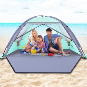 Happy Travel Beach Tent, UPF 50+ UV Protection Sun Shade Shelter for 3/4/5/6/7/8 Person, Portable Beach Canopy for Family & Baby, Lightweight & Easy Setup Beach Cabana with 3 Ventilation Mesh Windows, Color: Light Aqua