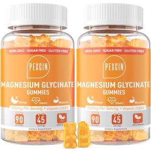 Magnesium Glycinate Gummies for Adults & Kids, 1000mg High Absorption Magnesium Complex Supplement, Sugar Free with Potassium,Vitamins for Calm, Sleep Supprt, Stress Relief, 180 Counts Orange