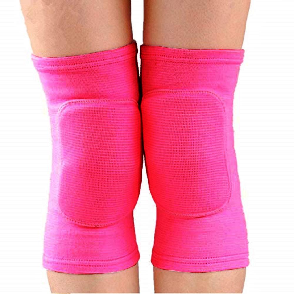 JUMISEE Kids Knee Pad, Anti-Slip Padded Sponge Knee Brace Breathable Flexible Elastic Knee Support for Football Volleyball Dance Skating Basketball Sports (X-Small(4-7 Years old), Hot Pink)