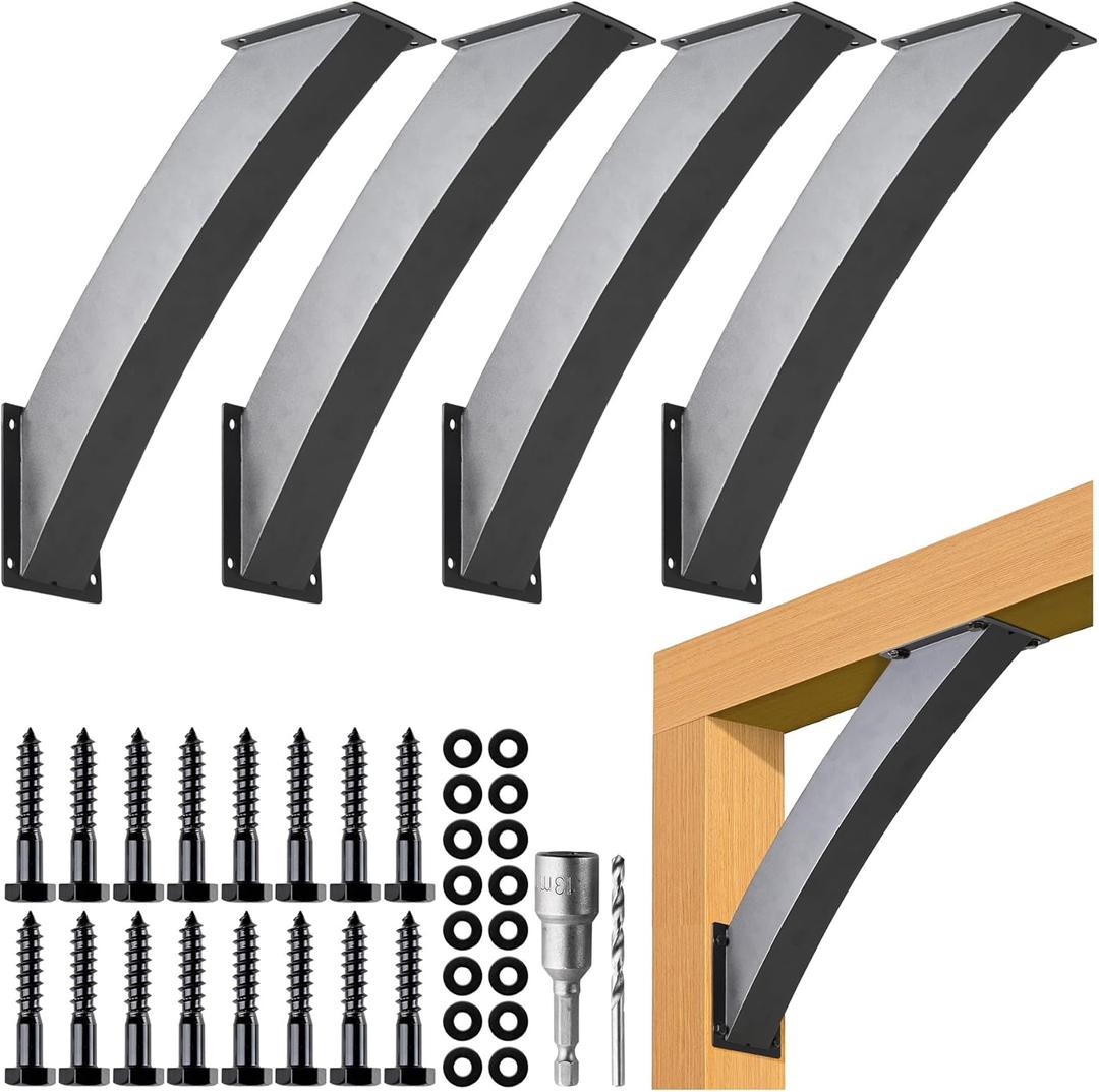 Heavy Duty 4''x4'' (Actual: 3.2''x3.2'') Arc 45 Angle Support Brackets, for gazebos, Decks, porches, Log Cabins and Other Wood Frame Degree Angle Pergola (4-Bracket)