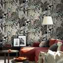 5 x Ismoon 16.1inx78.7in Wallpaper Peel and Stick Black Contact Paper Modern Removable Self-Adhesive Wallpaper Tropical Jungle Grey Leaf Floral Vinyl for Drawer Shelf