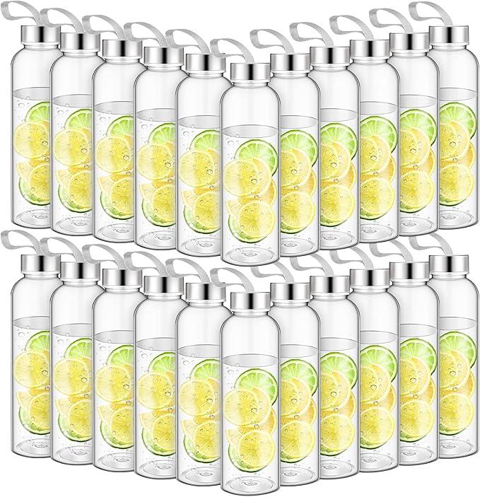 Zubebe 40 Pcs Reusable Water Bottles Bulk Clear Bottles with Stainless Steel Leak Proof Lids Acrylic Bottles with Nylon Carrying Strap Shaker Bottles for Water, Milk, Smoothie, Juice Beverage
