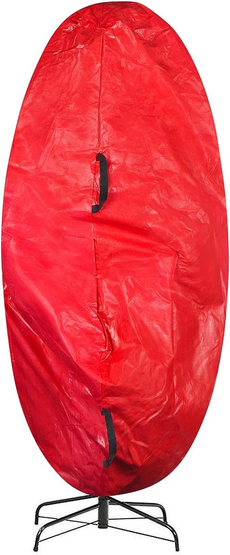 Upright Christmas Tree Bag - Zippered Cover with Handles and Cinch Cord for Assembled Artificial Trees Up to 7.5-Feet by Elf Stor (Red)