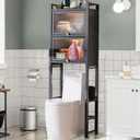 Over The Toilet Storage Cabinet, 3 Tier Over Toilet Storage Rack with Flip Door and Non-Slip Feet, Bathroom Shelf Organizer with Metal Frame, Freestanding Home Space-Saving Toilet Rack (Grey)