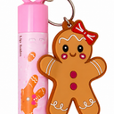 4pcs 2-in-1 lip balm keychain featuring a moisturizing lip balm and a cute gingerbread charm