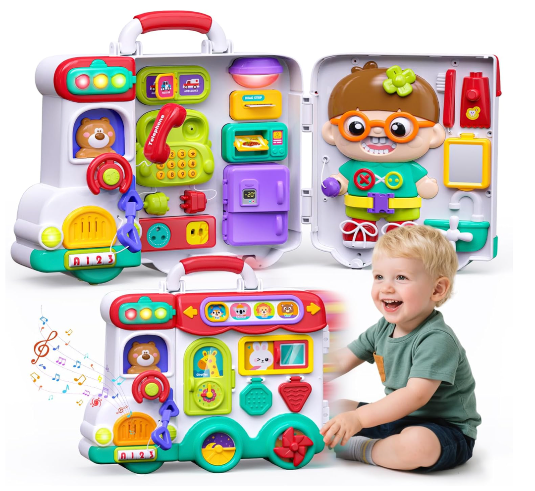 54in1 English & Spanish Busy Board Montessori Toys Gift for 1 2 Year Old Boys, Educational Montessori Toddler Boys Toys, Christmas Toys Gifts Toy for 1 Year Old Boy,1 2 Year Old Boy Toys Gifts