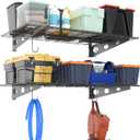 Ultrawall Garage Wall Shelves, 2 x 4 ft Wall Mounted Storage Shelves, Heavy Duty Wall Shelving with Hooks, Holds Up to 220 Lbs, 2Pack, Black