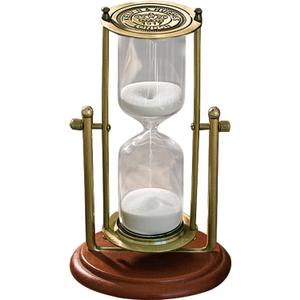 Vintage Hourglass Sand Timer Decor,360° Rotating 15 Min White Sand Visual Timer for Home,Office Desk Decor, Brown Base, White Sand