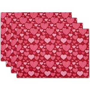 Valentine Placemats Set of 4 - Red Heart Place Mat Pink Love Tablemats 12x18 for Kitchen Dining Table