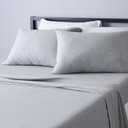 4 Piece Breathable 100% Cotton Jersey Knit Bed Sheet Set, Includes Flat and Fitted Sheets, Pillowcase, Stretchy, Full, Light Gray, Solid
