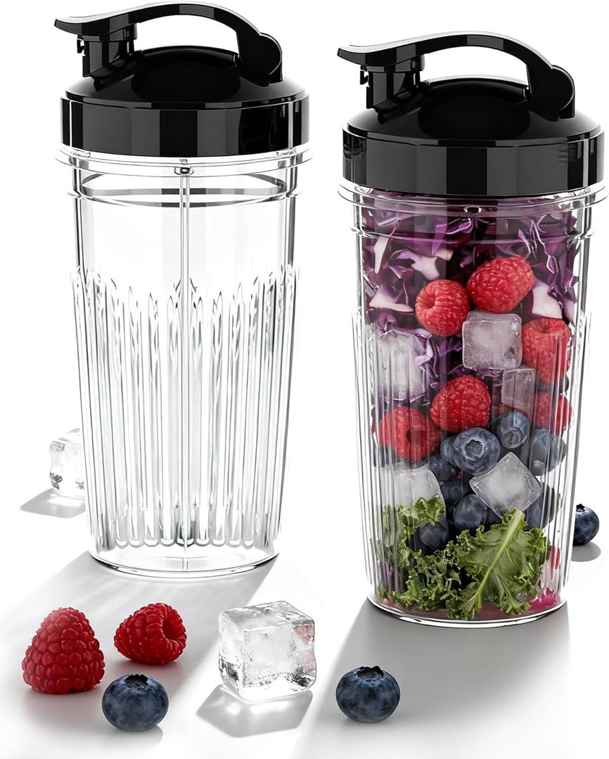 ICUCINA Replacement Blender Cups, Compatible with NutriBullet 600W/Pro 900W/Pro+, 37oz BPA-Free Tritan Smoothie Cups with Flip-Top To-Go Lids, 2-Pack Blender Accessories, Dishwasher Safe