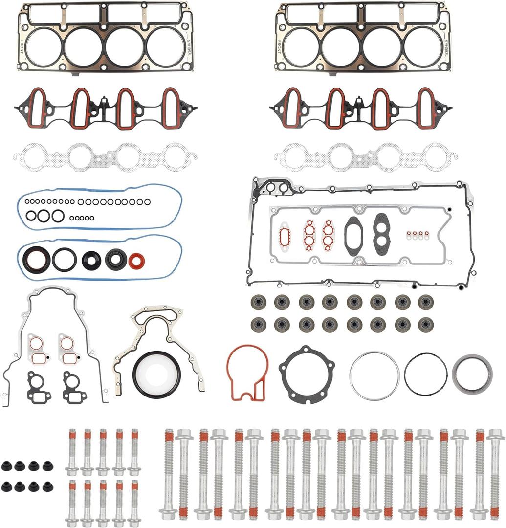 Dasbecan Full Cylinder 5.3 Head Gasket Set with ES72220 Bolts Intake Exhaust Manifold Oil Pan Gasket Compatible with 2005-2014 Chevy Silverado Avalanche Suburban GMC Sierra Yukon Cadillac Buick 5.3L