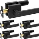 TICONN 5PK Matte Black Door Handles Interior, Reversible Square Door Levers Knob for Hallway, Bedroom, Bathroom (with Lock, 5PK Privacy)