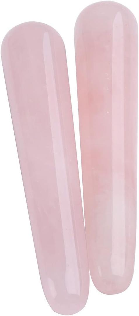AMOYSTONE 2Pcs Natural Rose Quartz Massage Wand Pink Crystal Massage Scraping Tool Treatment 4"