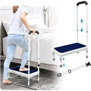 Bedside Steps for High Beds Step Stool with Handle for Elderly Adult Medical Heavy Duty Safety Stepstools for Seniors 400 Lb Capacity Non-Slip Wide Platform to Get in Bed, Car, Bathroom (Blue-21.6")