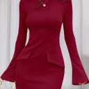 PRETTYGARDEN Womens Fall Long Sleeve Mini Dress 2025 Trendy Boat Neck Bodycon Knit Elegant Short Party Formal Dresses (Red, XXL)