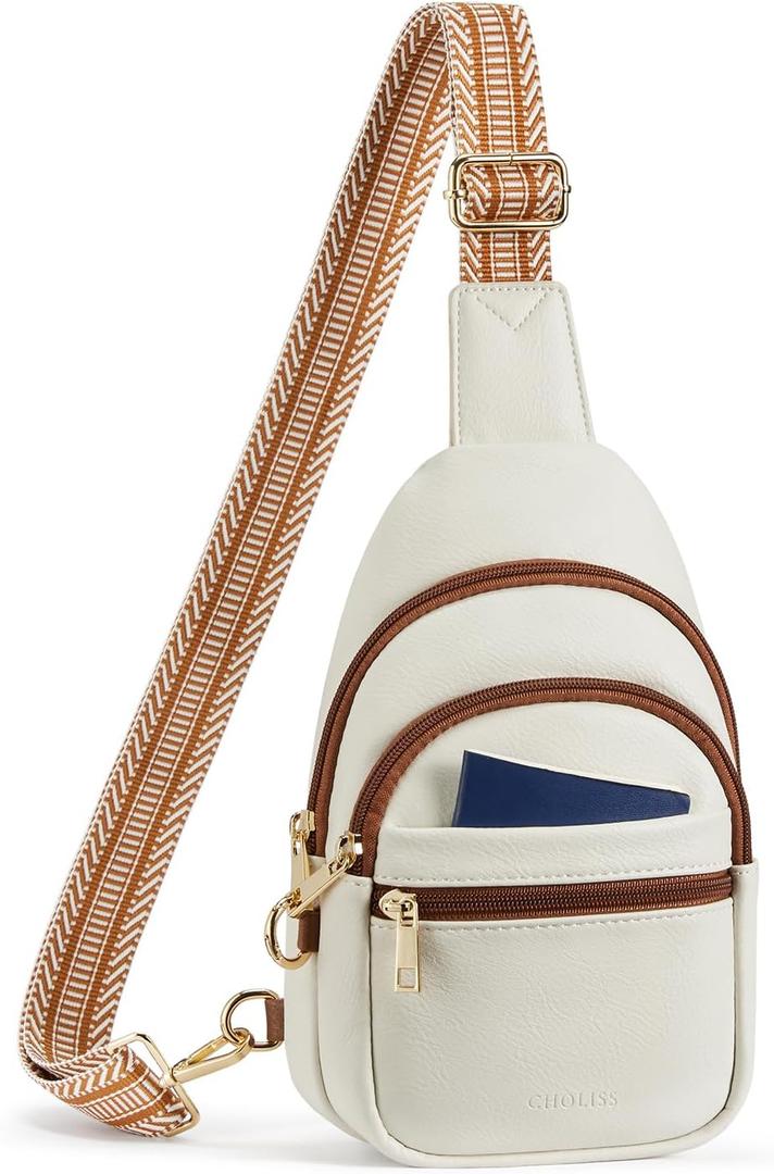 CHOLISS Anti Theft Small Sling Bag for Women and Men RFID Leather Crossbody Bags Fanny Pack Chest Bag Travel Purse Daypacks (White)