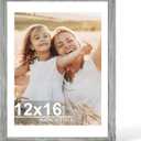 Hongkee 12x16 Picture Frame with Glass, Display Picture 11x14 with Mat or 12x16 Without Mat, 11 by 14 Photo Wooden Frames for Wall Mounting (Grey, 1 Pack)