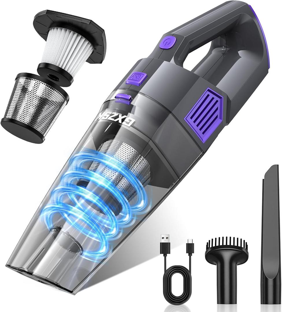 Handheld Vacuum Cordless, 15000PA Strong Suction Hand Held Car Vacuum Cleaner Rechargeable, Portable Hand Vacuum with Multi-Nozzles & Washable Filter for Home Office, Car, Pets (Gray & Purple)