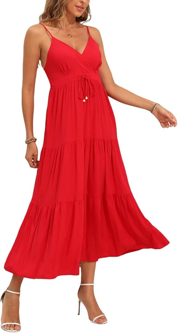 OSTOO Women's Floral Print Maxi Dresses Sleeveless Sleeves Boho Empire Waist Dress (Large)