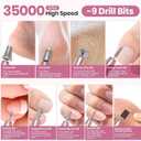 Cordless Nail Drill 35000RPM, Portable Electric Nail File for Acrylic Gel Nails, Professional Manicure Pedicure Kit, Rechargeable Pedicure Tools for feet with LCD Display, Low Noise Low Vibration