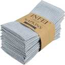 Narrow Striped Cotton Linen Blended Dinner Cloth Napkins - Set of 12 (40 x 40 cm) - for Events & Home Use (Blue)