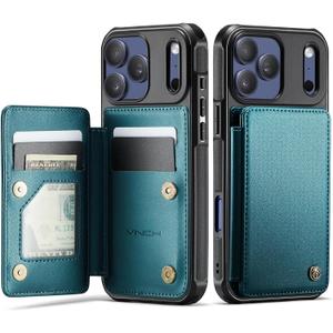 Vinich for iPhone 17 Pro Max Wallet Case with Card Holder, RFID Blocking Credit Slots Kickstand Shockproof Phone Cover Fit for iPhone 17 Pro Max 6.9" Bluish Green