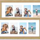 8x20 Picture Frame Set of 2, Natural Oak Wood Frame with Tempered Glass Collage Frame, Display Pictures Four 4x6 With Mat or 8 x 20 Without Mat - Horizontal or Vertical Wall Mounting