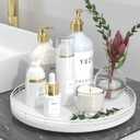 12" Oak Wood Bathroom Tray for Counter, Vanity Tray for Perfume Lotion Candle Makeup Jewelry Sink Soap Holder Turntable Dresser Organizer Countertop Coffee Table Decor Organization and Storage White