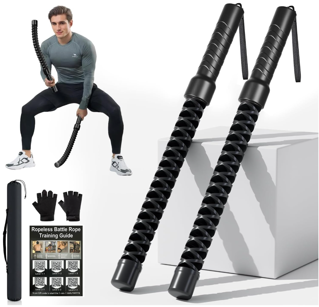 Weighted Ropeless Battle Ropes, Heavy Duty Portable Cordless Battle Ropess for HIIT Workouts, Cardio & Muscle Training, LowImpact Cardio Training for Men & Women with NonSlip Gloves