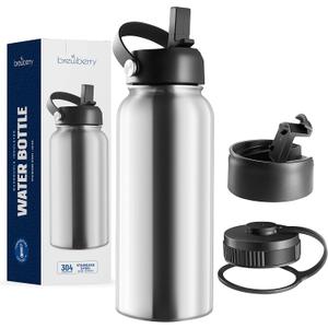 Stainless Steel Sports Bottle and Travel Mug for Hot and Cold Beverages, Wide Mouth, Double Wall Insulated Hydration Sports Water Bottle for Hiking, Biking, and Activities