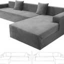ZNSAYOTX 2026 Soft Velvet Sectional Couch Covers, Luxury Plush Slipcovers with Elastic Bottom for L Shape Sectional Sofa, 2 Pcs Pet Friendly Protector (3 Seat Couch + 3 Seat Chaise, Grey)