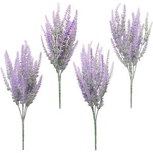 Floroom Artificial Purple Lavender, 4 Bushes Flocked Fake Lilac Flower for Wedding Bouquet DIY Table Centerpieces and Floral Arrangement Decoration