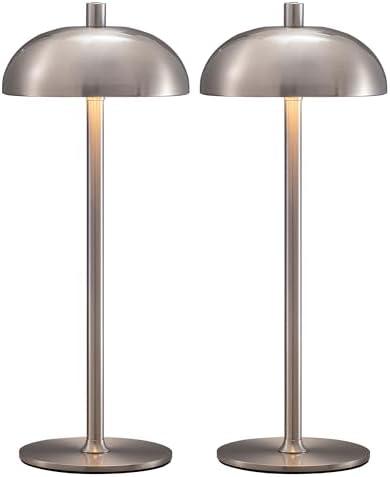 NEWSEE Cordless LED 12" Small Table Lamps Set of 2, Modern Portable Desk Lamp, 3 Color Dimming Rechargeable Battery Lights, for Bedroom, Outdoor, Restaurant, Bedside, Baby Night Light, Gifts (Nickel)