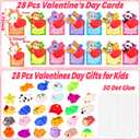 28 Pack Valentines Day Gifts for Kids Classroom Valentines Day Cards with Kawaii Mochi Squishies Fidget Toys for Kids School Valentines for Kids Class Exchange Greeting Cards Party Favors Boys Girls